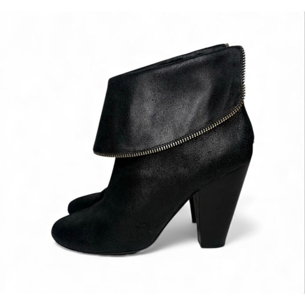 Michael Kors Black Leather Fold-Over Ankle Booties Zip Heel Women 9 - Picture 6 of 10